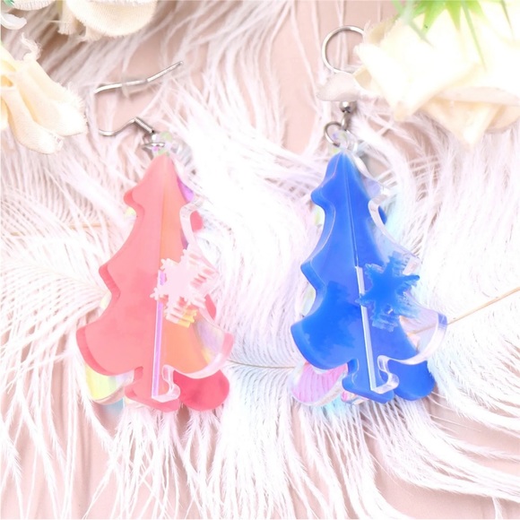 Acrylic Glitter Christmas Tree Stud Dangle Earrings - Picture 14 of 16